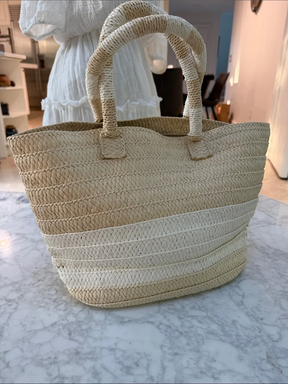 Altru Bone & Ivory Straw Tote.   NWOT